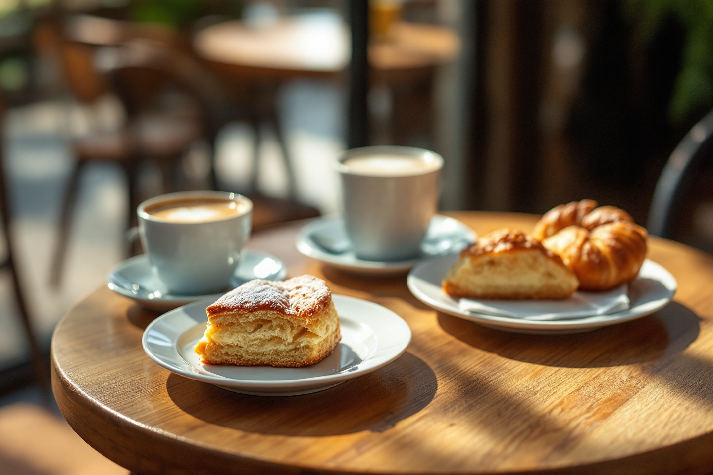 Cafe table with pastries and coffee
