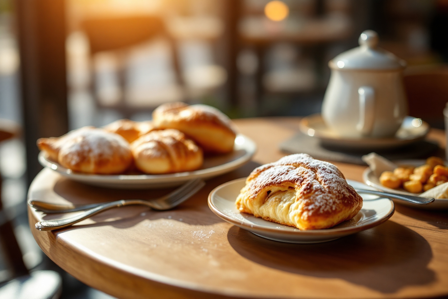 Cafe table with pastries and coffee